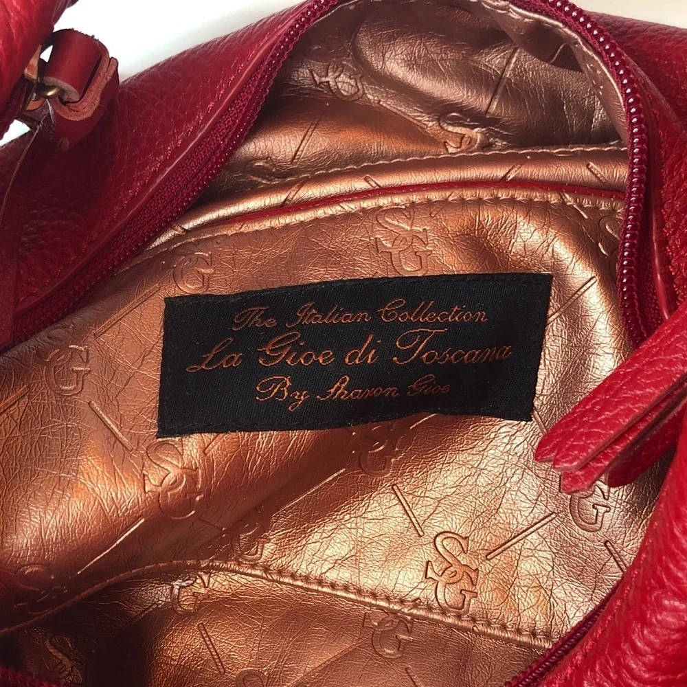 La Giodi de Toscana Red Studded Soft Leather Hobo Handbag Zip top Roomy NWOT